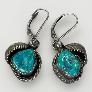 Vintage Navajo Sterling Silver Royston Turquoise Dangle Earrings Signed 9.6g